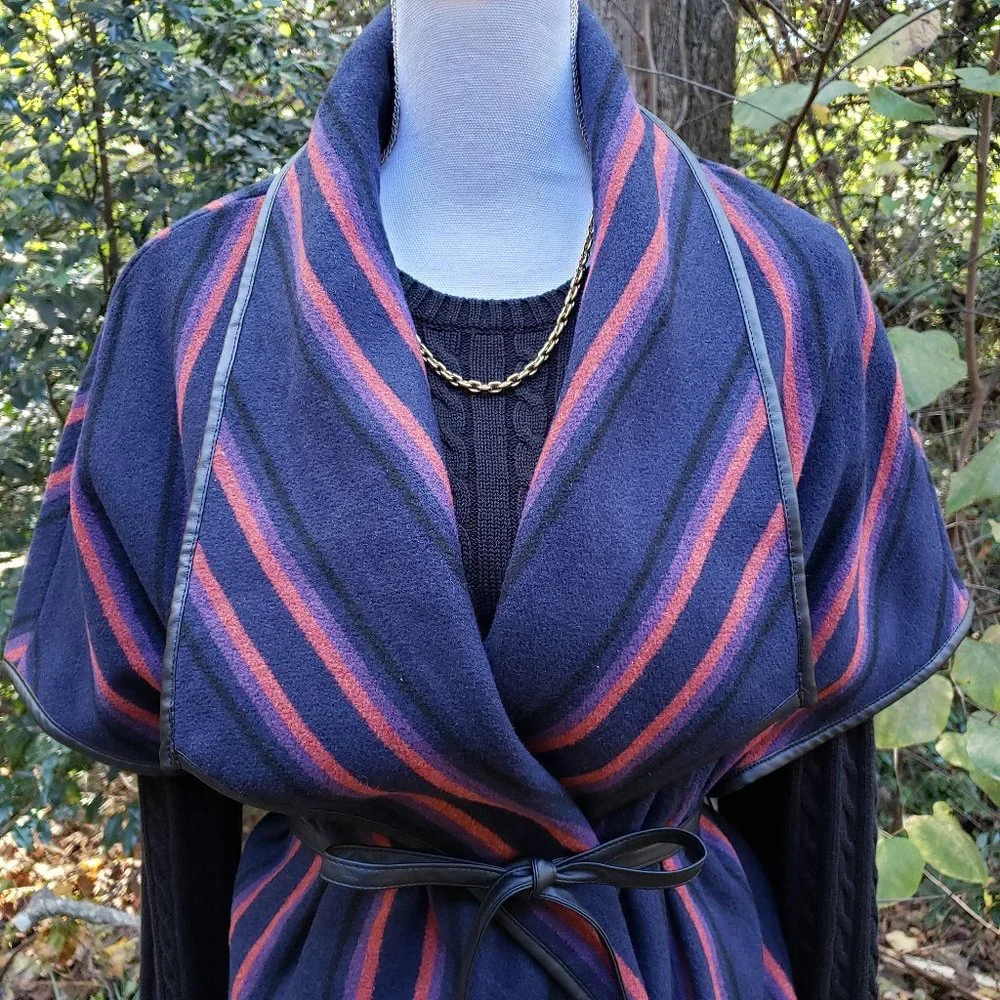 BB DAKOTA Point Blanket Striped Vest Vegan Leather Tie Waist Size Small - Picture 10 of 10